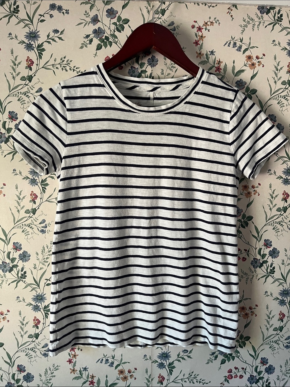 JCrew White and Navy Striped Girlfriend Tee